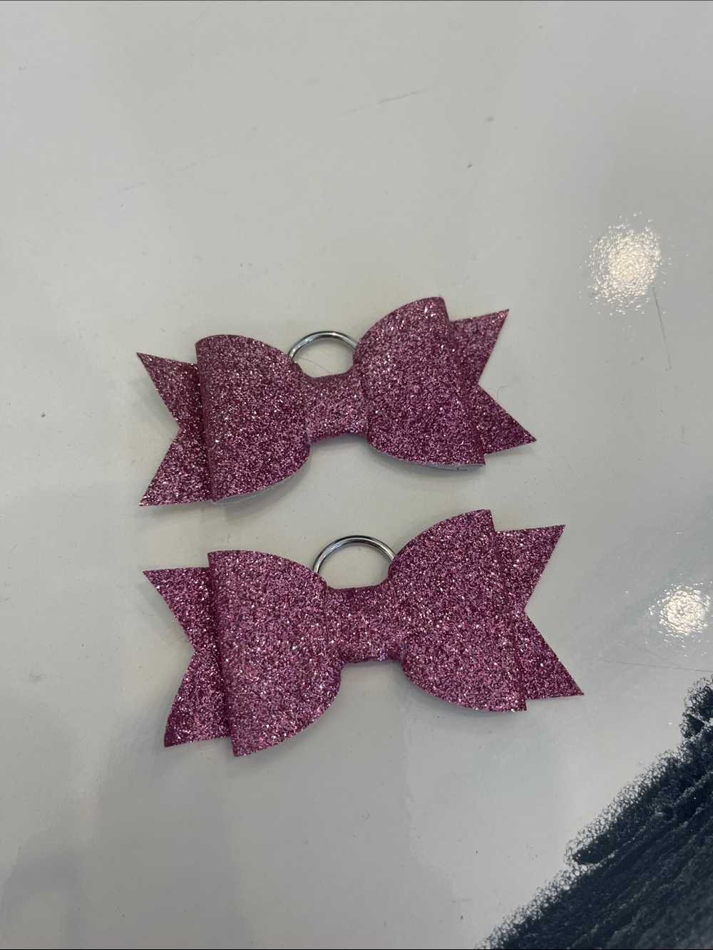 Sparkle Pink Glitter Bow Straw Toppers Set of 2